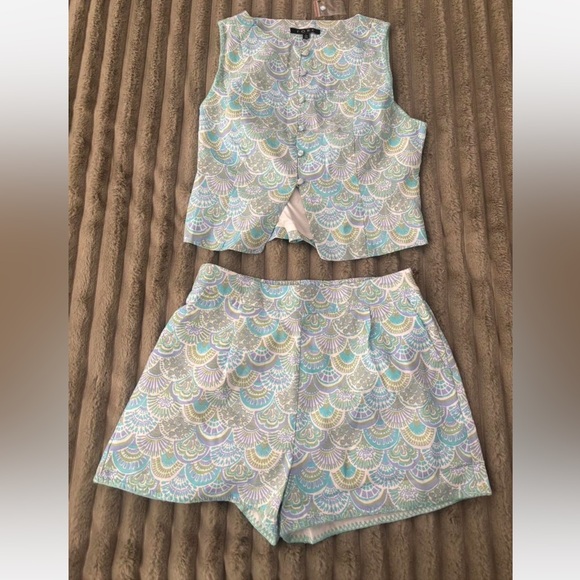 fore Tops - FORE Pastel Patterned Vest and Shorts Set